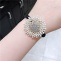 Korean Pearl Rhinestone Round Elastic Hair Band Tie Bow Fashion Accessories Handmade Rope Ring Wholesale Dropshipping